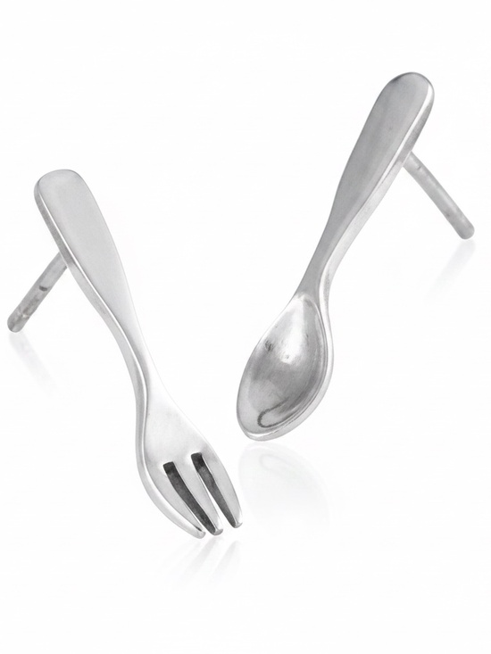 Fashion Jewelry Jewelry - Sterling Silver .925 Fork and Spoon Stud‎ Earrings Unisex Adult